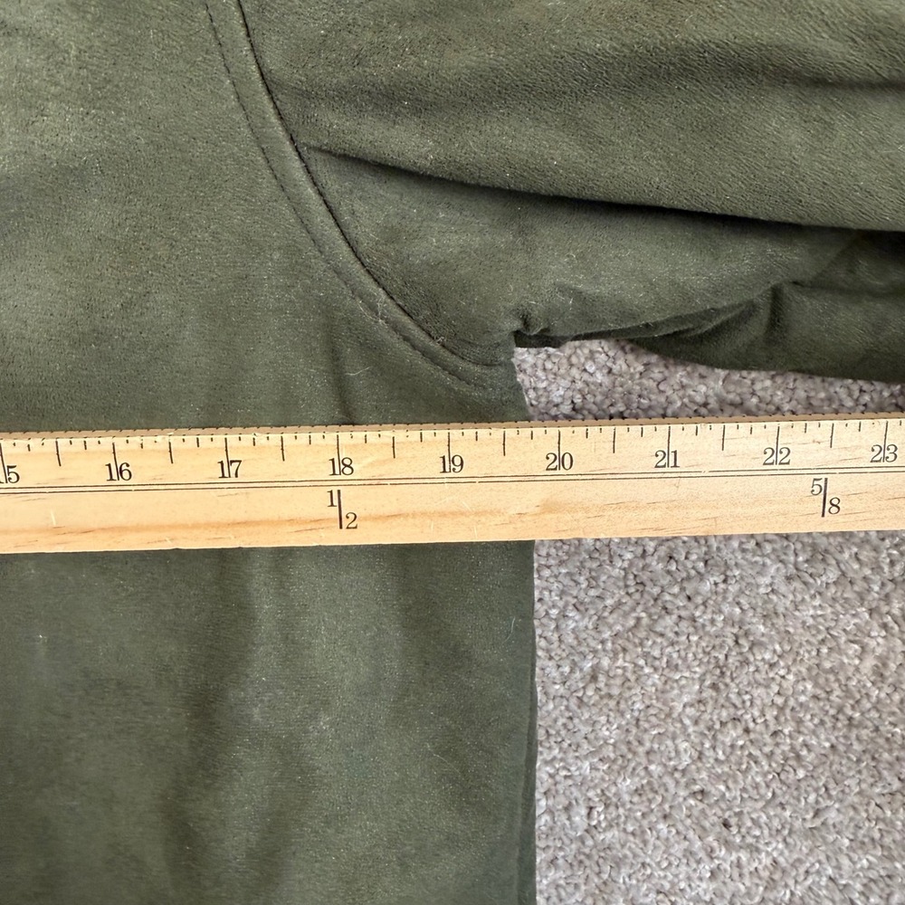 Orvis Womens Olive Green Faux Suede Sherpa Trim Button Front Jacket Small FLAW - Picture 8 of 9